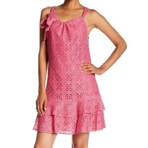 Trina Turk Jaunty Scoop Neck Tiered Knit Dress Lined Pink Olean Women's S